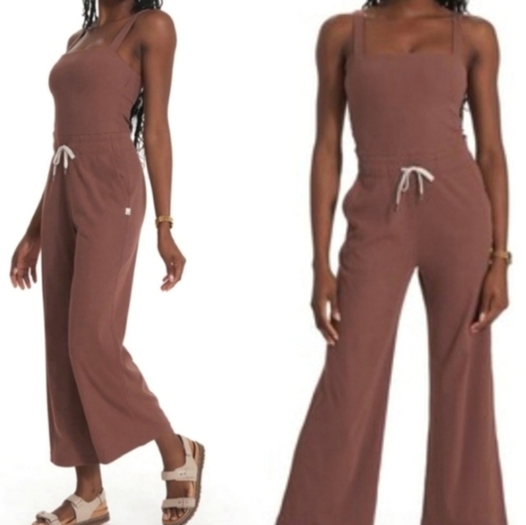 Vuori Mudra Jumpsuit Women's Ribbed Drawstring Pockets Athleisure Hazelnut NWT - Picture 2 of 13